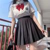 Pleated Japanese High-Waist School Uniform Skirt with Shirt Set