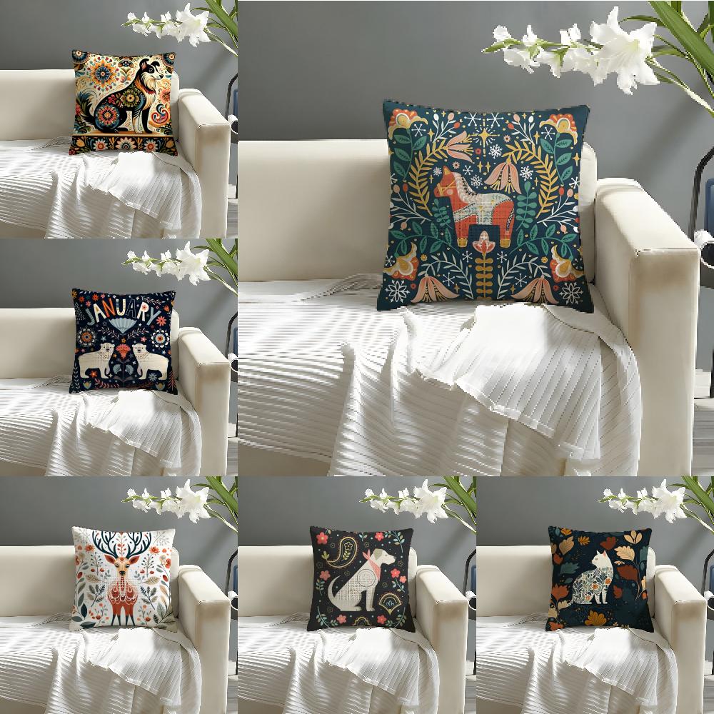 Colorful Plant And Classic Animal Print Pillow Case Cotton Linen Fabric Square Zipper Pillowcase Home Decorative Living Room