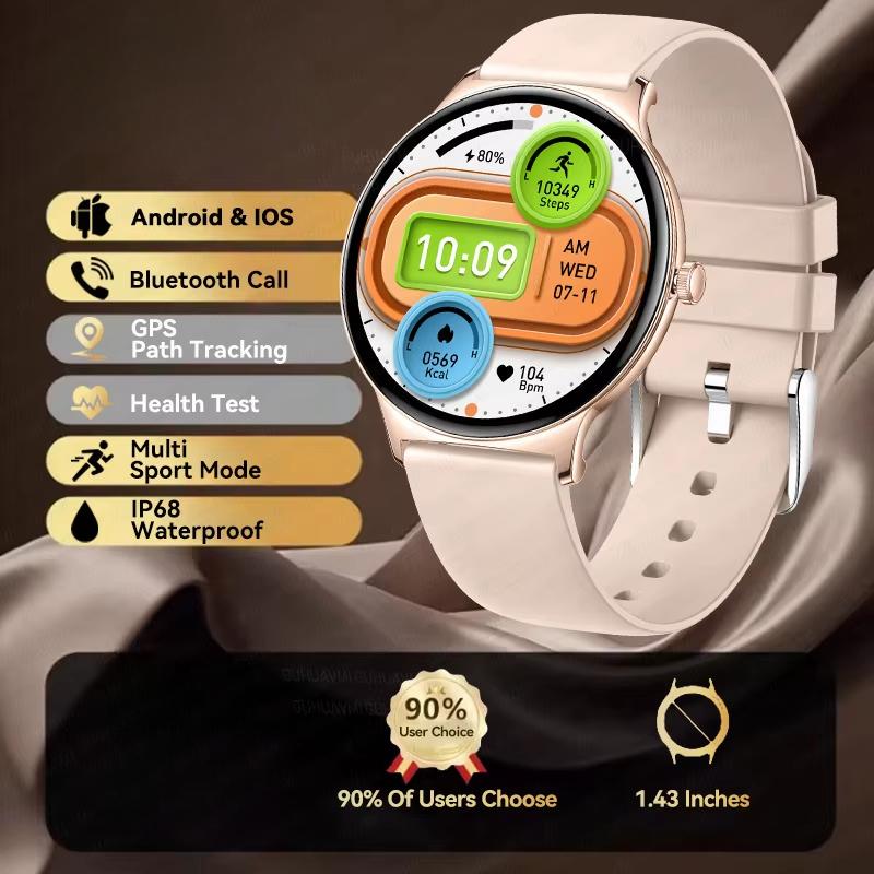 Новые умные часы 2025 года для женщин в подарок 1,43-дюймовый полностью сенсорный экран спортивные фитнес-часы Bluetooth-звонки цифровые умные часы женские