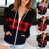 Women's Casual Loose Round Neck Paneled Drawstring Long Sleeve Hooded Jacket