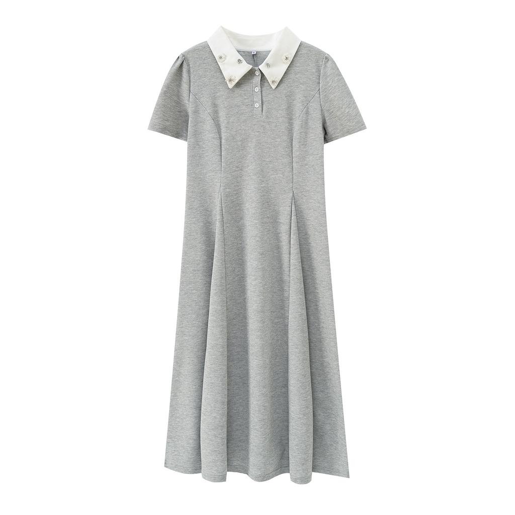 College style age-reducing polo collar dress 2026 summer large size women's clothing waist and thin long short skirt 234421
