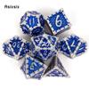 7 Pcs Blue Silver Fish Scale Metal Dice Solid Metal Polyhedral Dice Set Suitable for Role-Playing RPG Board Game Card Game