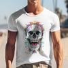Men's Plus Size T-shirt With Psychedelic Skull Floral White 100% Cotton Tee USA