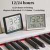 Mini Digital Alarm Clock Temperature Humidity Hourly Beep Magnetic Sucked Table Clock 12/24H Battery Powered LCD Wall Clock
