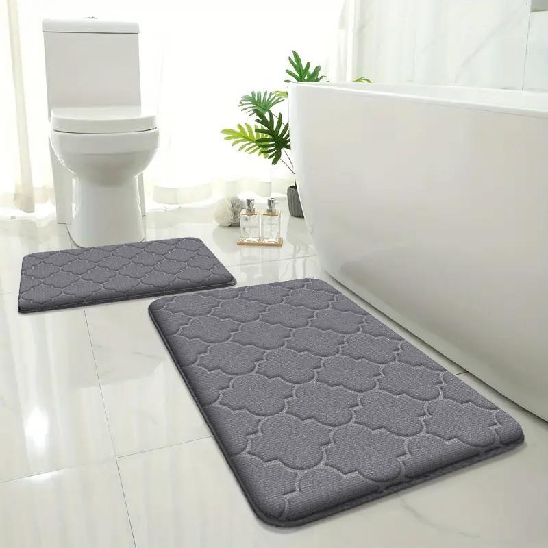 2 Pieces of Embossed Flannel Bathroom Absorbent Floor Mats 2-piece Set Furry Shower Room Non-slip Floor Mats Home Entrance Mats
