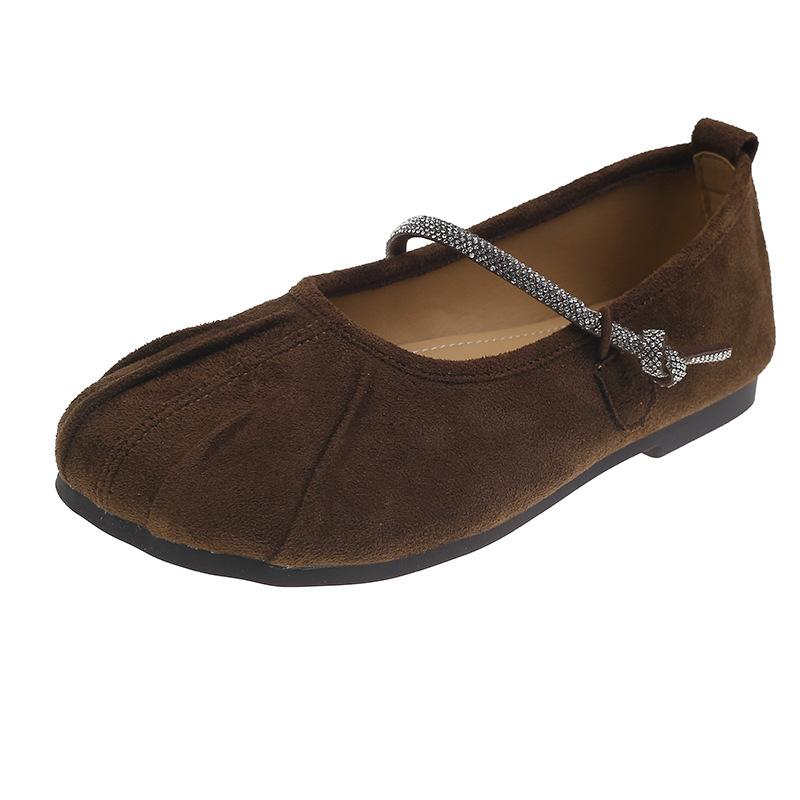 Туфли Мэри Джейн в стиле ретро с плоской подошвой, женская обувь, весна и осень 2024, новые туфли с круглым носком и мелким горлом, украшенные стразами, с надписью «С темпераментом»