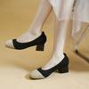 High Heels for Women 2025 New Square Headneck Solid Color All-match Single Shoes Slip On Breathable Knit Women Work Shoes