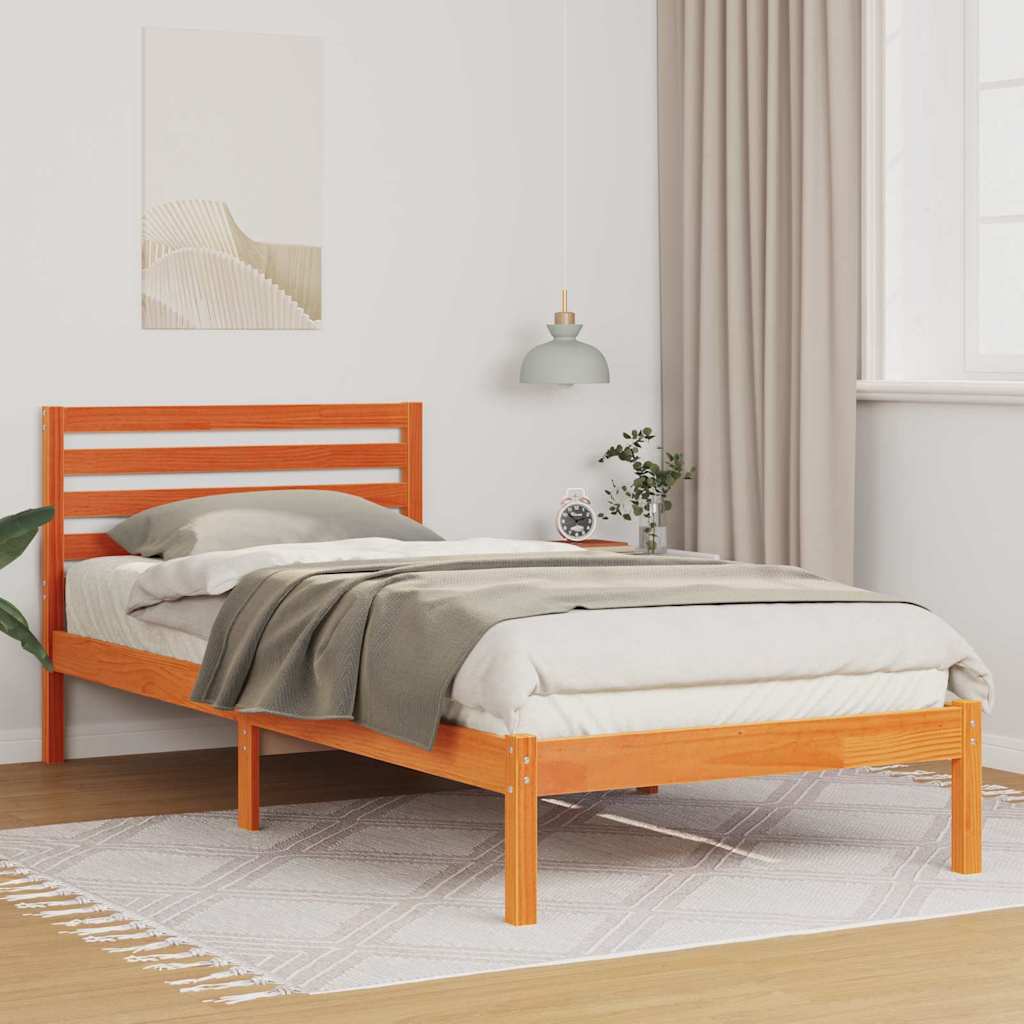 Bed Frame Wax Brown 80 x 210 cm Solid Pine Wood