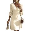 Women's Workwear Fashionable  Dress V-neck Knitted A-line Long Sleeved Dress