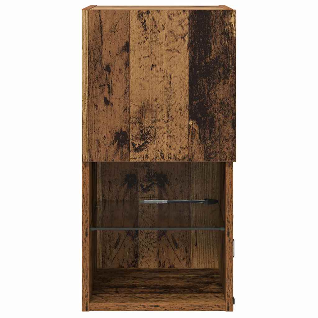 Wall Mounted TV Cabinet with LED Vintage Wood Finish 30.5 x 30 x 60 cm