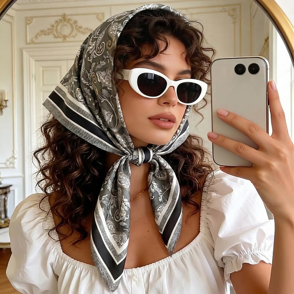 Women's Scarf Hijab Square Headscarf Bandana Handkerchief Silk Scarves Woman Female Windproof Wraps Neckerchief Festival