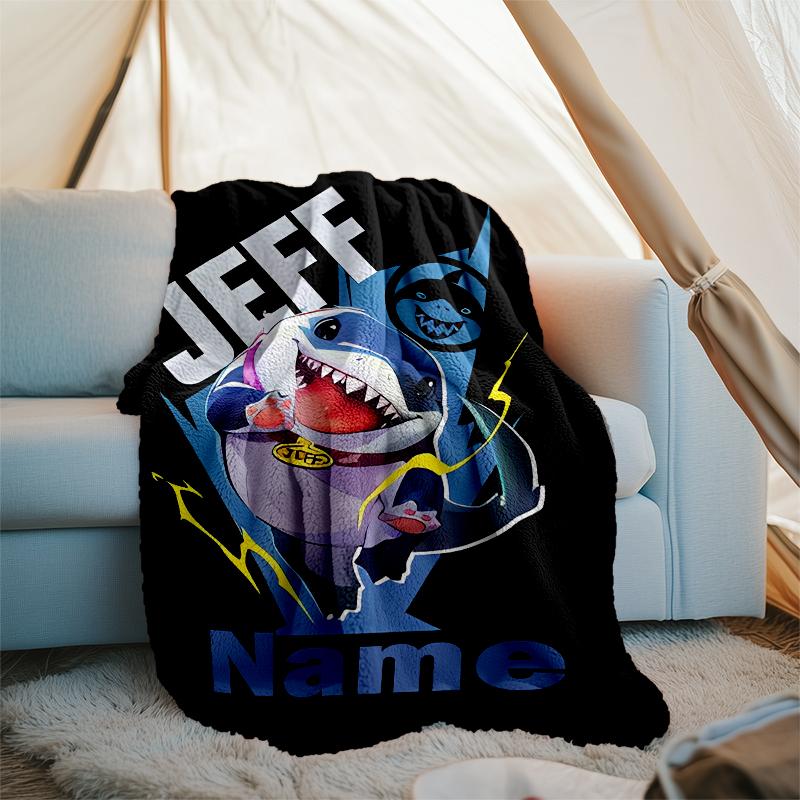 Personalized Custom Name Blanket - Jeff the Land Shark Print Design,Blanket for Sofa,Bed,Travel,Camping - Soft and Warm, Great Gift