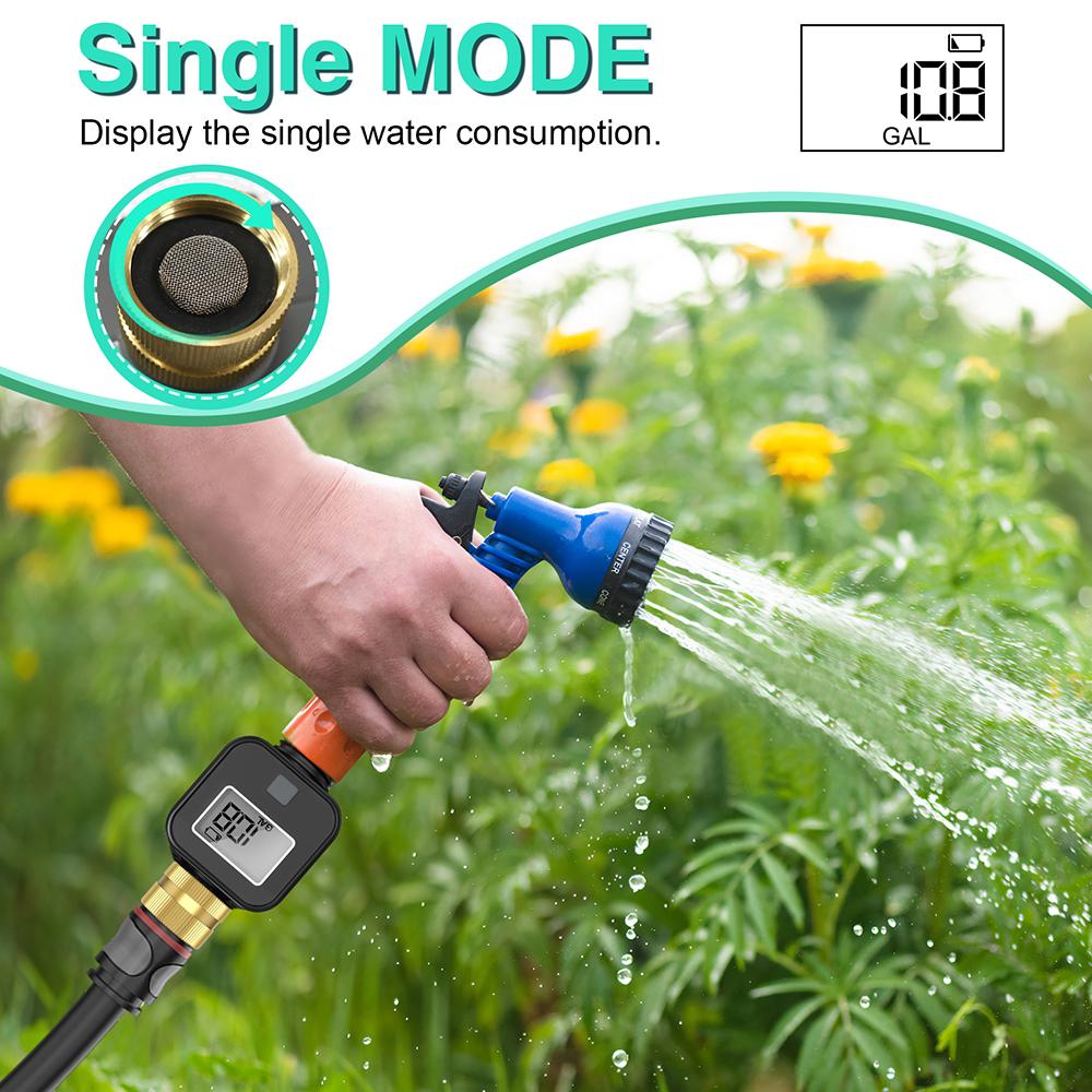 Цифровой расходомер воды с металлической резьбой из латуни, расход воды и скорость потока для садового шланга для полива, для открытого сада
