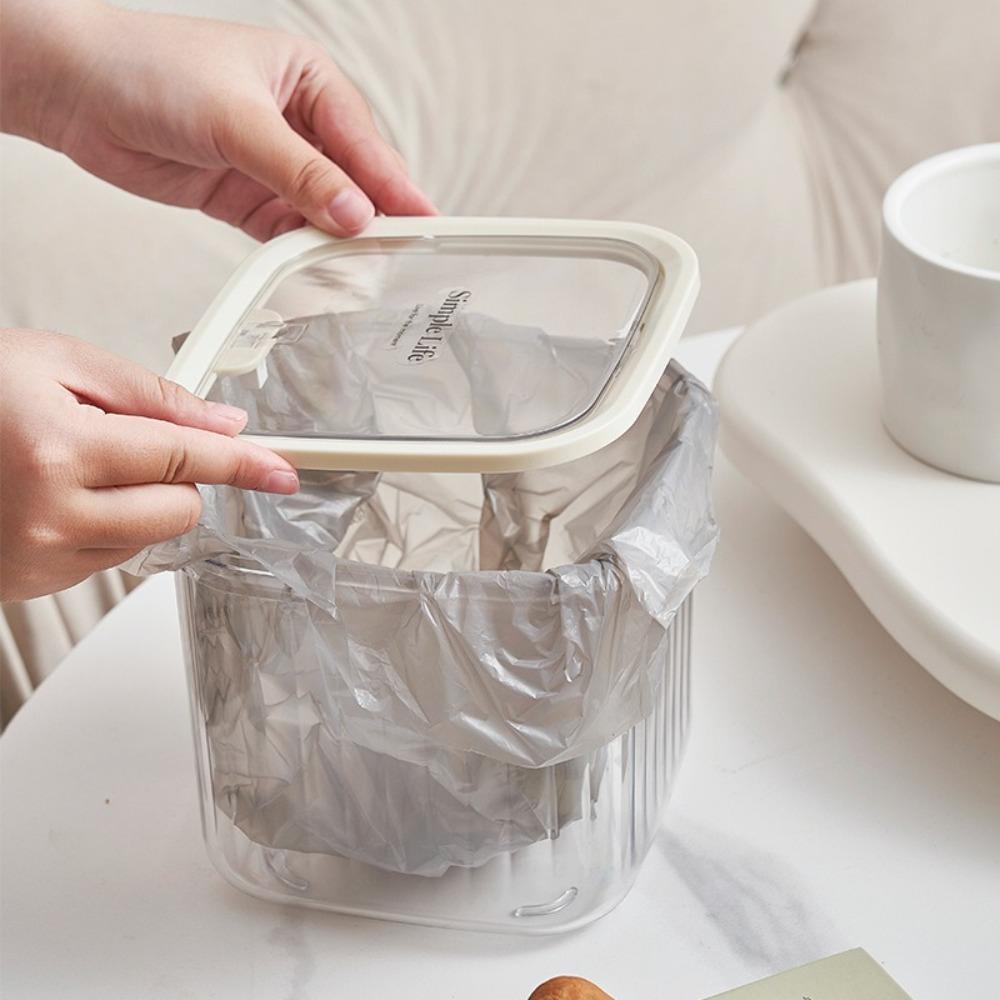 With Lid Mini Trash Can Dust Proof Desktop Storage Box New Transparent Storage Box  Workstation