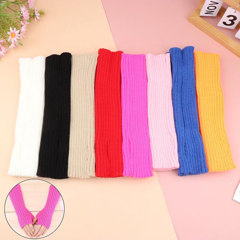 Женские вязаные теплые длинные перчатки без пальцев, зимние варежки с однотонными рукавами и рукавами, повседневная мягкая одежда для девочек, перчатки в стиле панк