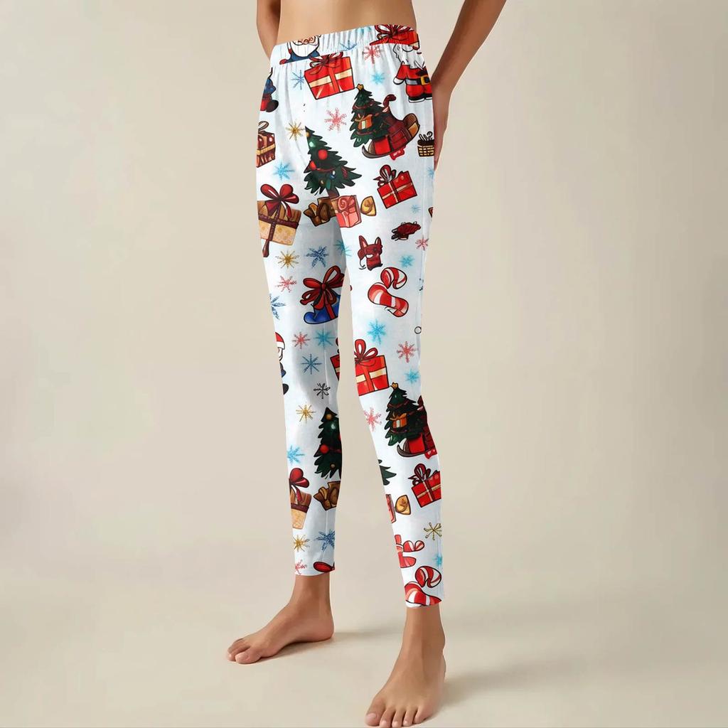 Women's Pants Christmas Printed Stretchy Soft Bottoms Casual Home Sleeping Pants