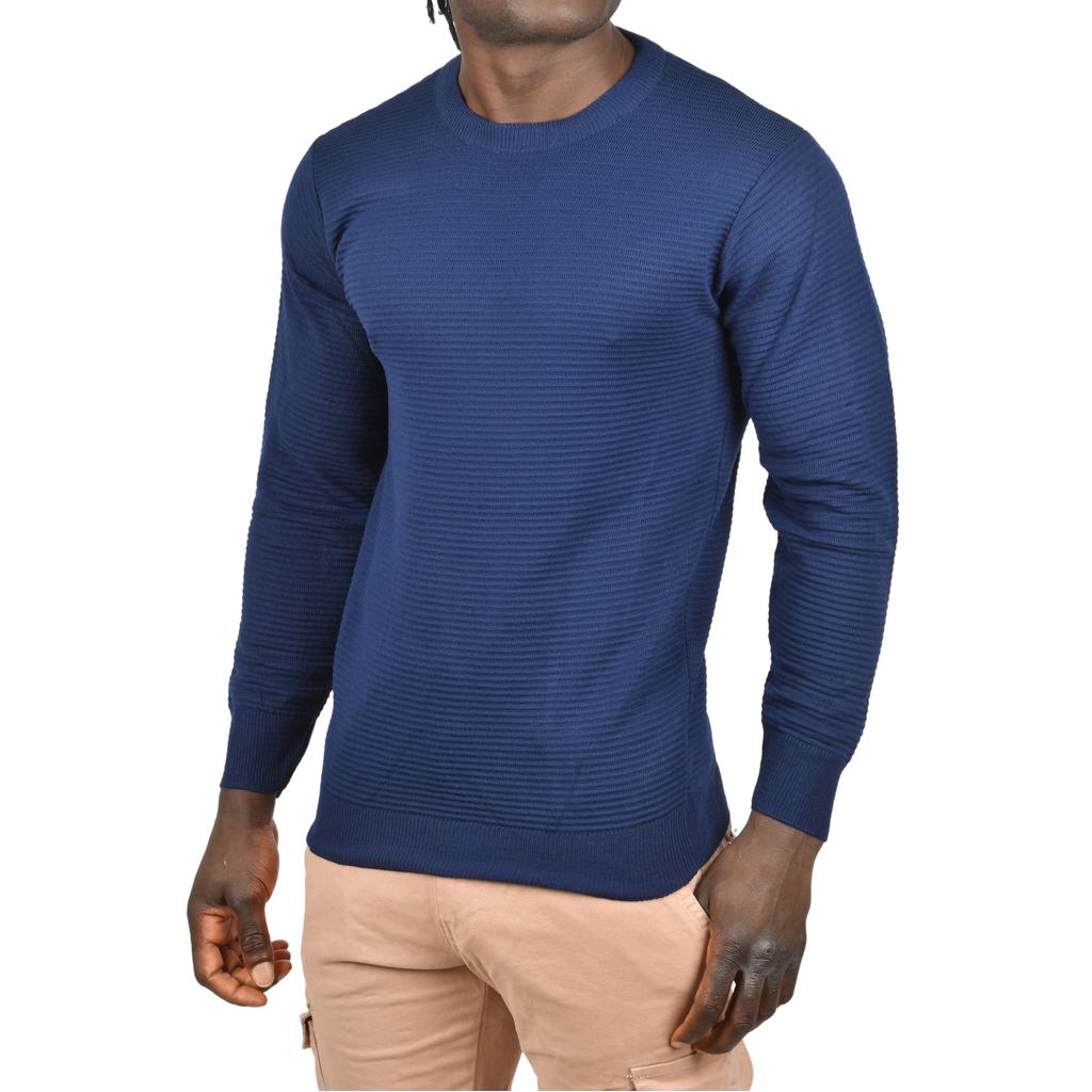 DeepSEA Striped Patterned Crew Neck Slim Cut Knit Sweater 2505492