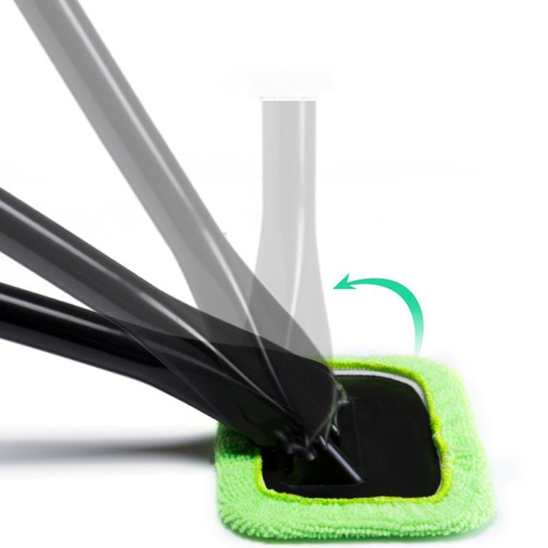 Car Windshield Cleaning Brush Kit, Long Handle Window Cleaner with Microfiber Pad, Interior Auto Glass Cleaning Tool for Windshield and Windows