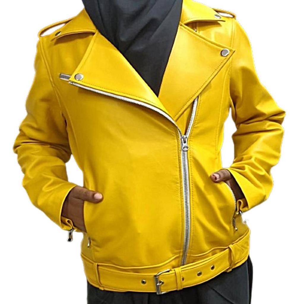 Women's Yellow 100% Genuine Lambskin, Soft Leather, Biker Jacket, Real Lambskin ,Yellow Leather, Moto Jacket, Ladies Yellow Jacket, Gift For Her