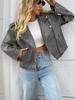 Women Casual Loose Faux Leather Short Coat Moto Biker PU Leather Jacket Windproof Large Lapel Overcoat