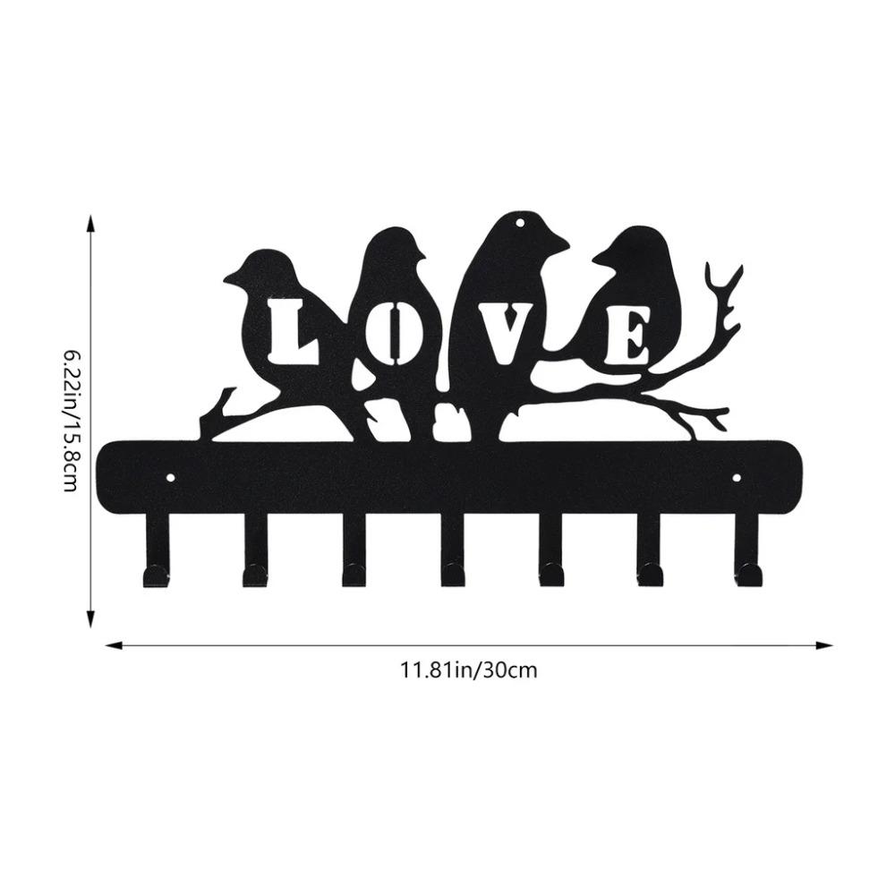 Очаровательные декоративные металлические настенные крючки для ключей - стойка Love-Bird на 7 крючков для кухонных принадлежностей и хранения ключей