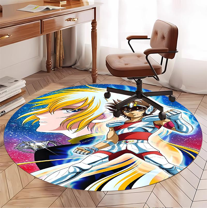 Saint Seiya Pattern Round Rug, Indoor/Outdoor Mat, for Picnic, Gameroom, Bedroom, Office, Living Room, Home Decor Carpet, Birthday Gift