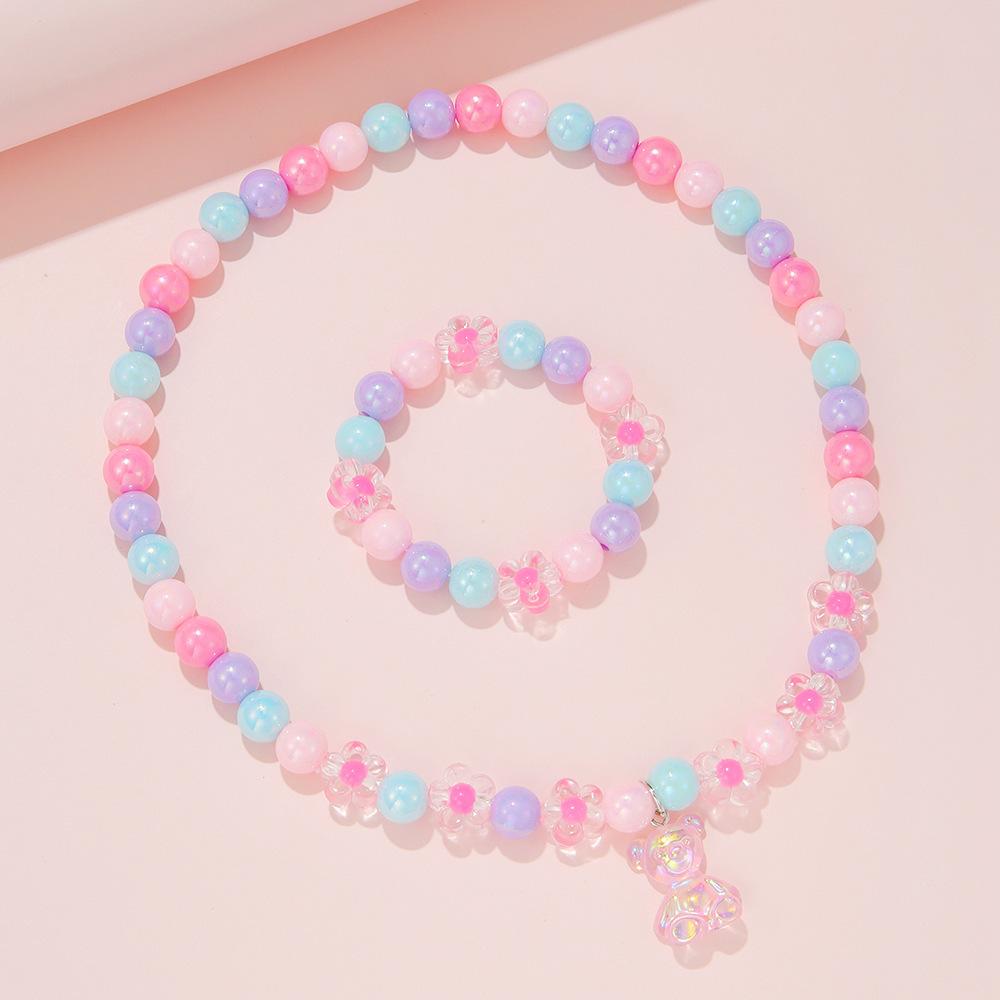 Macaron Multi-color Versatile Beaded Necklace Children's Necklace Bracelet Princess Little Girl Baby Cute Zircon Suit