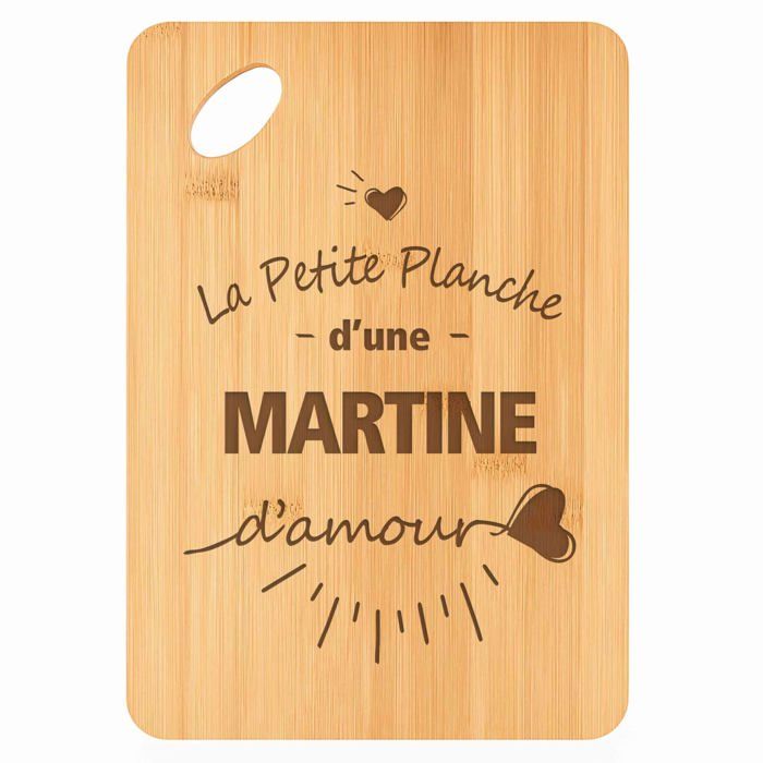 Planche à découper en bambou - PLANETEE - Martine d'Amour - 30x20x1 cm - Trou d'accroche Ø24 mm - Bords arrondis