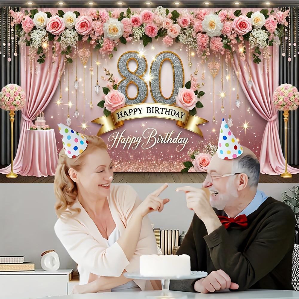Фоновый баннер для вечеринки в честь 80-летия, изготовленный из полиэстера, украшен золотой бриллиантовой цифрой "80".
