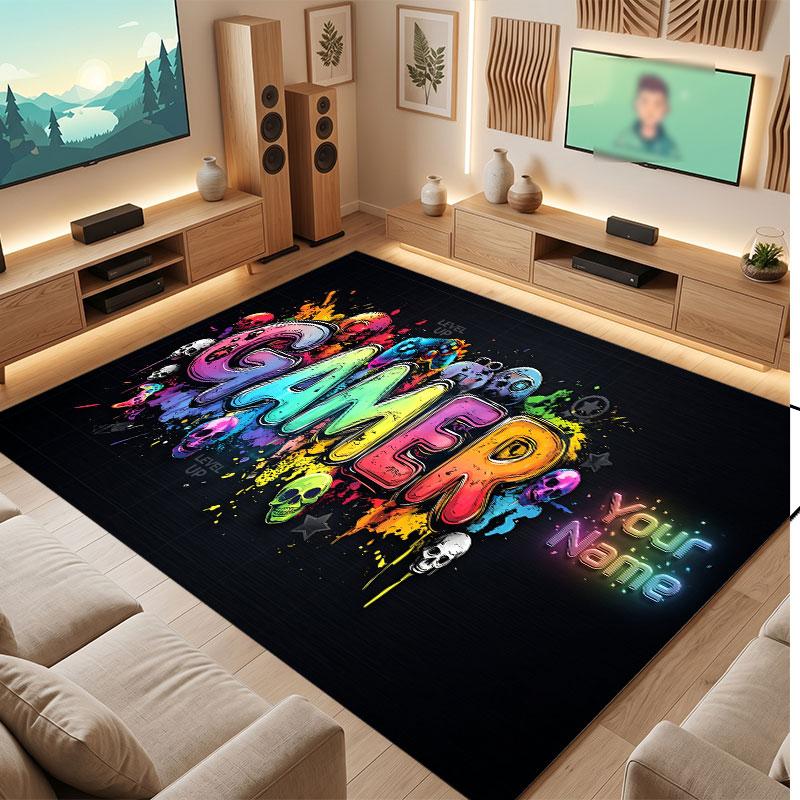 Decorative Artwork Theme Crystal Velvet Floor Rug Personalized Custom Name Text Warm Carpet Home Decoration