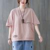 Size Tshirt Women Cotton Plus Summer Pullover Pockets Shortsleeved Women Embroidery Loose Tops
