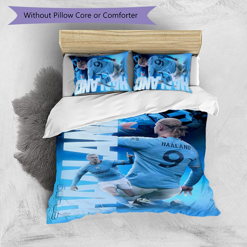 Erling Haaland 3pcs Bedding Set Duvet Cover Closure Includes 1 Duvet Cover & 2 Pillowcases for All Seasons Bedroom Home Dorm Decor