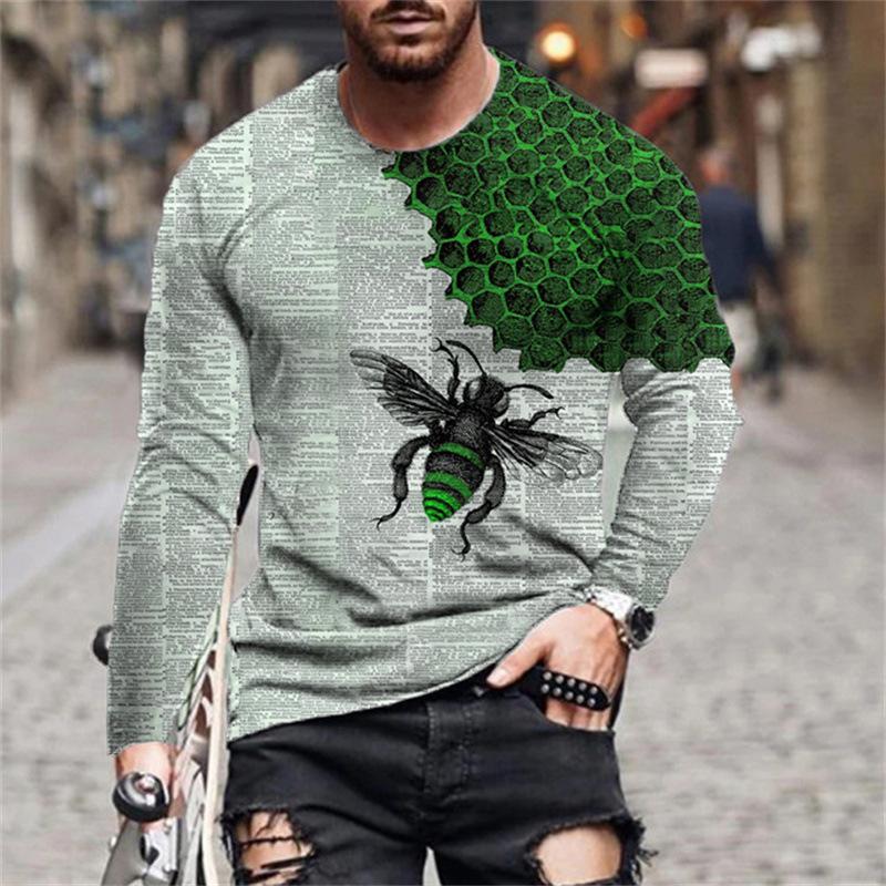 Весенне-осенние забавные футболки с 3D-принтом пчелиных сот, повседневные пуловеры с длинным рукавом, уличная одежда Харадзюку, мужские футболки