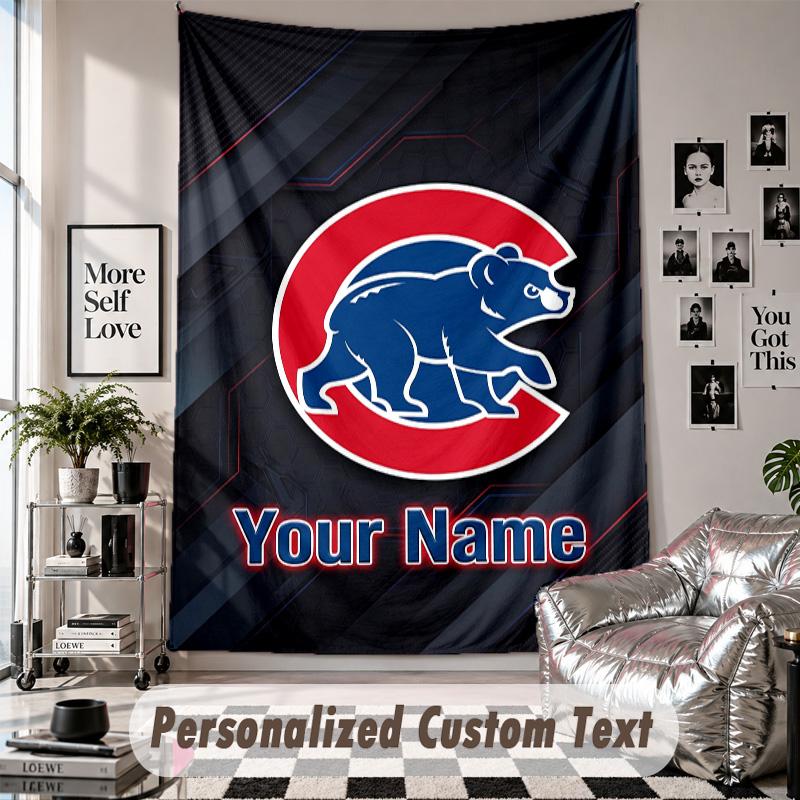 Wall Hanging Tapestry With Custom Name & Text, Chicago Cubs Decorative Tapestry For Bedroom