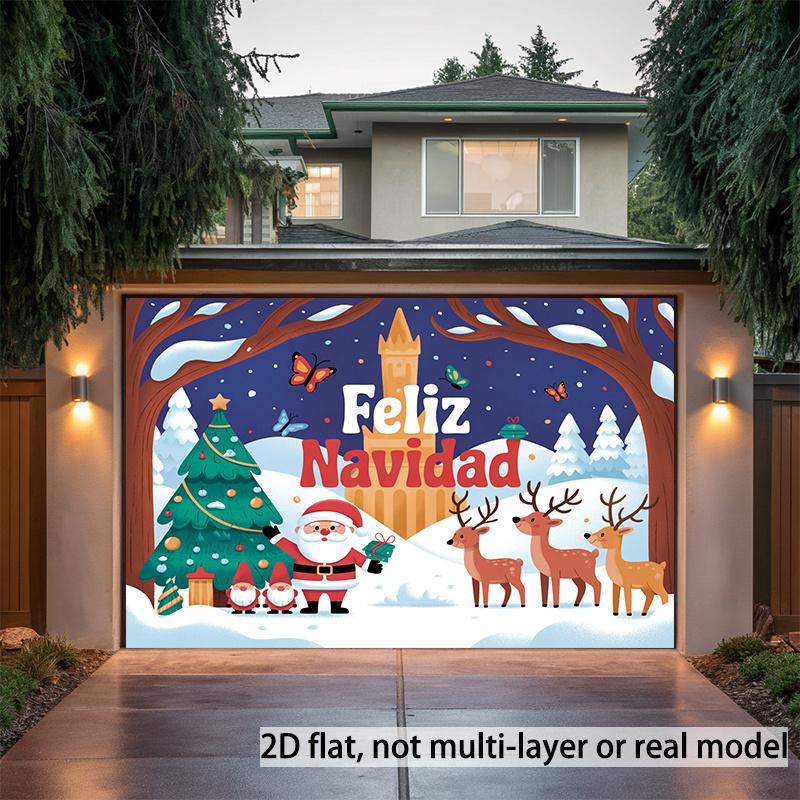 2D flat Spanish Happy New Year and Merry Christmas banner, wall decoration for home, party, photo background