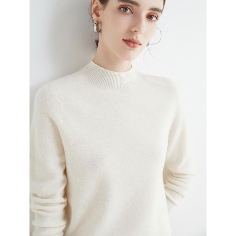 Женский приталенный осенний свитер, модный воротник половинной высоты, универсальная чистая шерсть для многослойности или верхней одежды, приятный к коже.