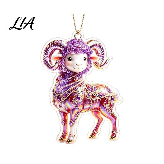 Creative Holiday Gift Goat Car Mirror Charm, 2027 Zodiac 2D Flat Acrylic Hanging Unique for Friends Pendant, Cute Animal Keychain Bag Backpack,
