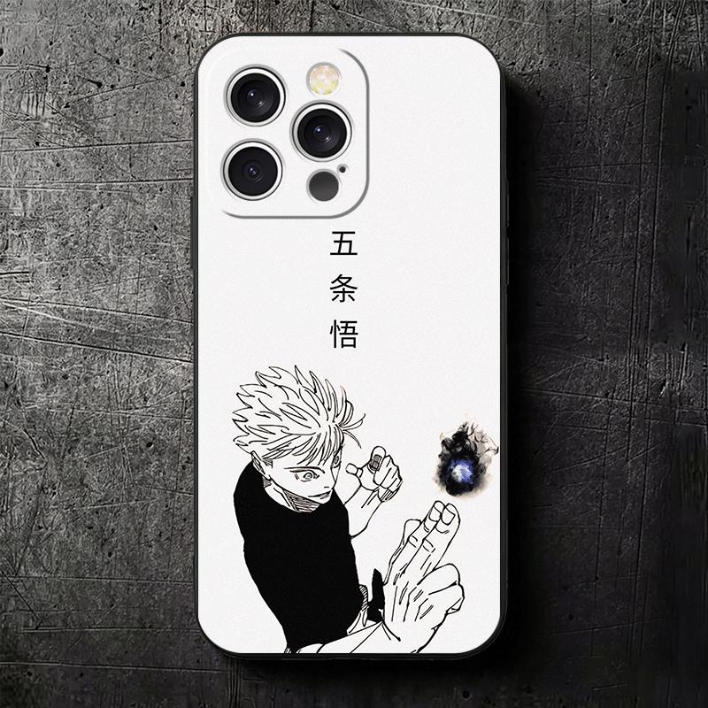 JUJUSU Anime Character Black White Soft Phone Case for iPhone 16 16E 17 Air 15 Pro Max 14 Plus 13 Mini 11 12 7 Black Cover Back