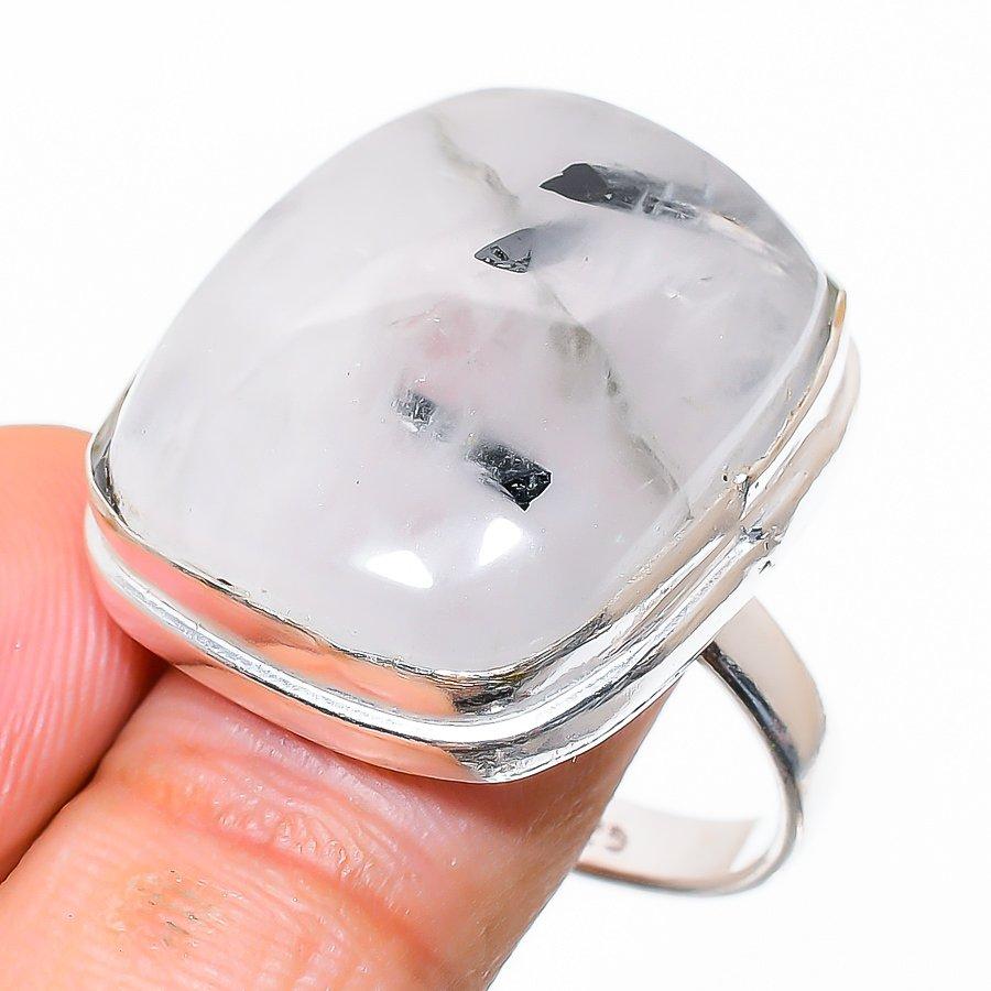 Black Rutile Gemstone 925 Sterling Silver Gift Jewelry Ring Size 8