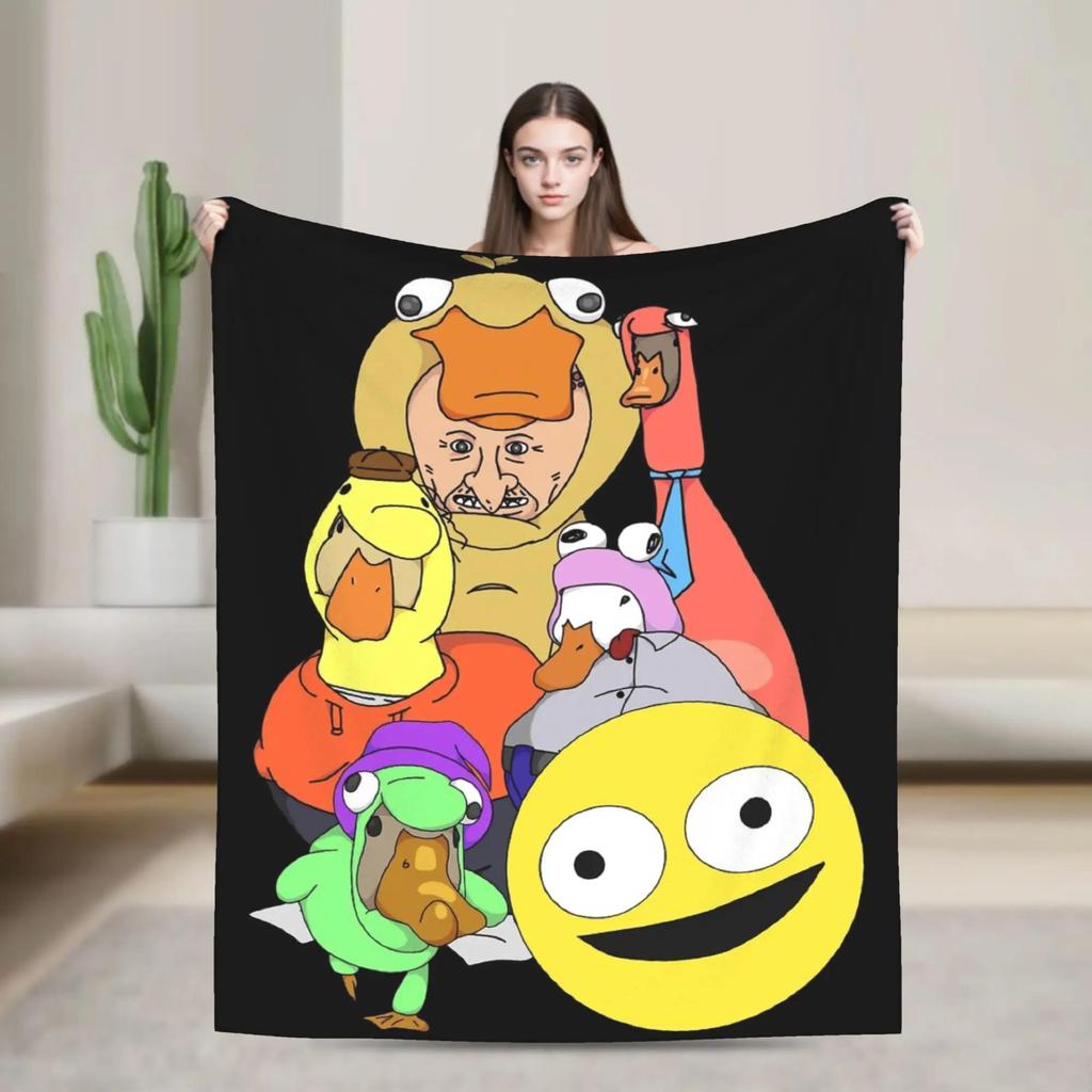 Soft Flannel Throw Blanket for Students Airplane Travel Living Room Sofa Bed Smiling Friends Ducks Design