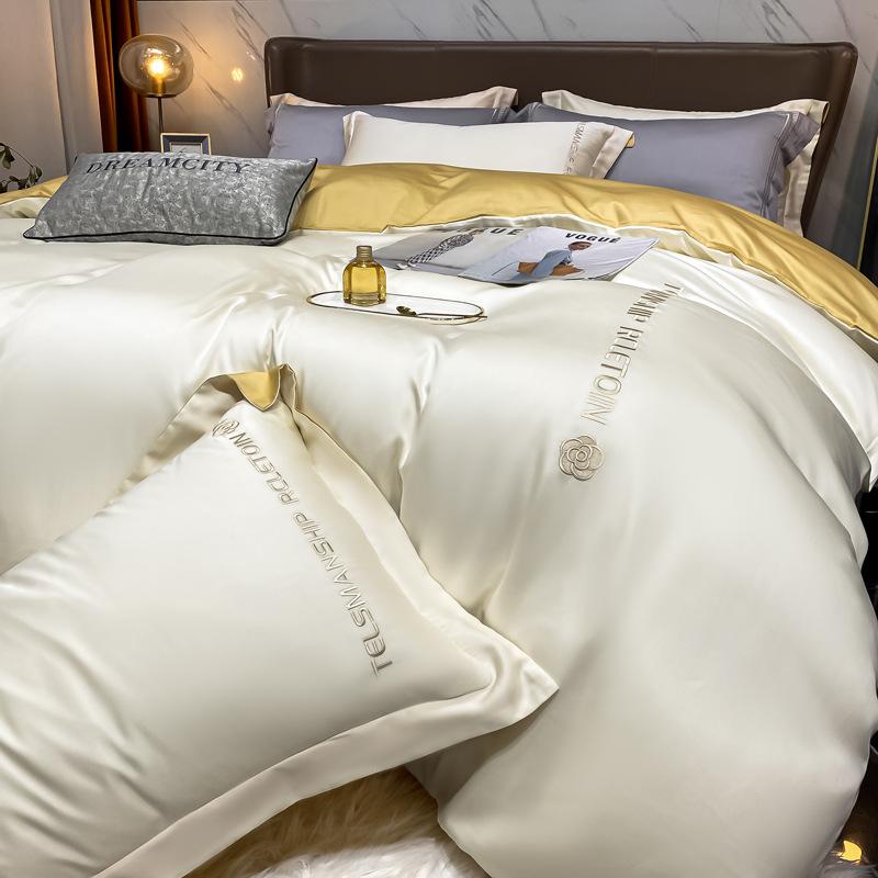 Лист 60 нитей, четыре предмета, хлопок, хлопок, длинный штапельный хлопок, Наньтун, легкий, роскошный стиль, вышитое пододеяльник, сплошной цвет, кровать