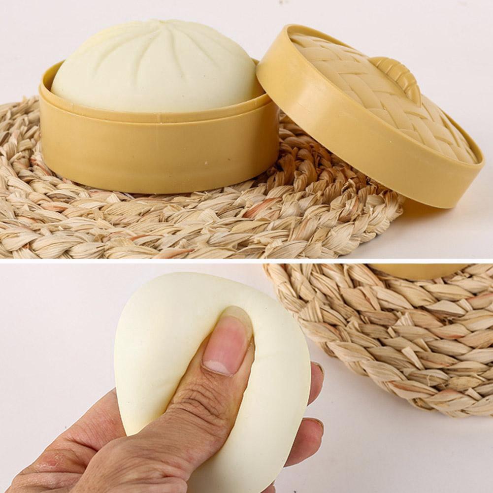 Steamed Bun Stress Relief Toy Slow Rebound Squishy Toy, Soft Elastic Fake Bun With Steamer, Portable Anxiety Relief Fidget Toy