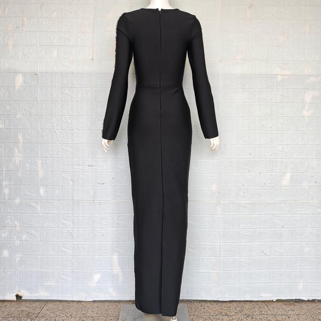 Европейское и американское роскошное платье-бандаж с квадратным вырезом и стразами - Приталенное, элегантное вечернее платье для светской львицы.