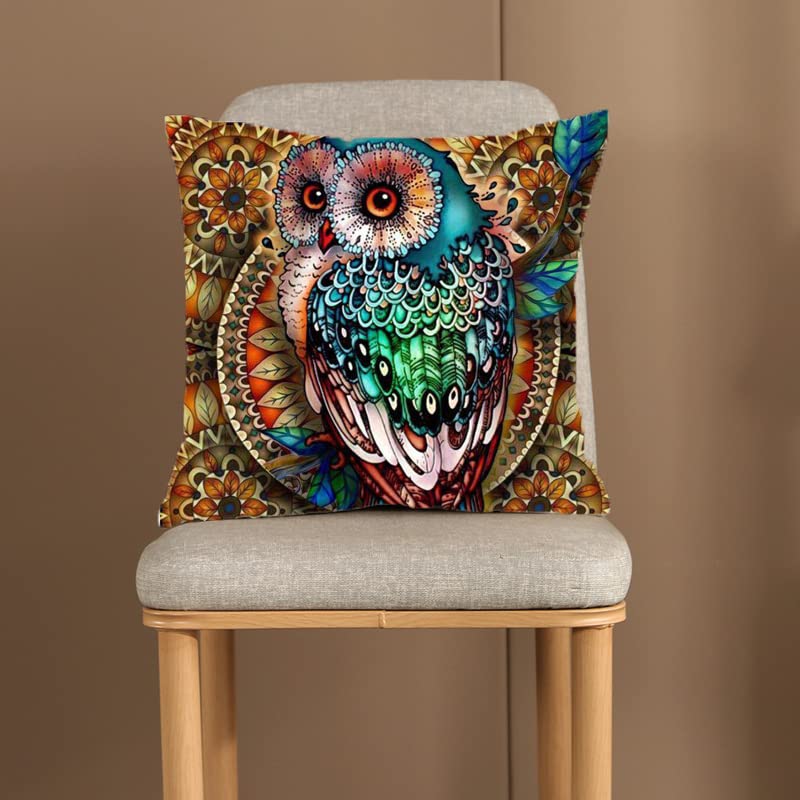 1Pc Boho Mandala Owl Cushion Cover, Colorful Animal Throw Pillow Case For Home Sofa Bedroom Decor