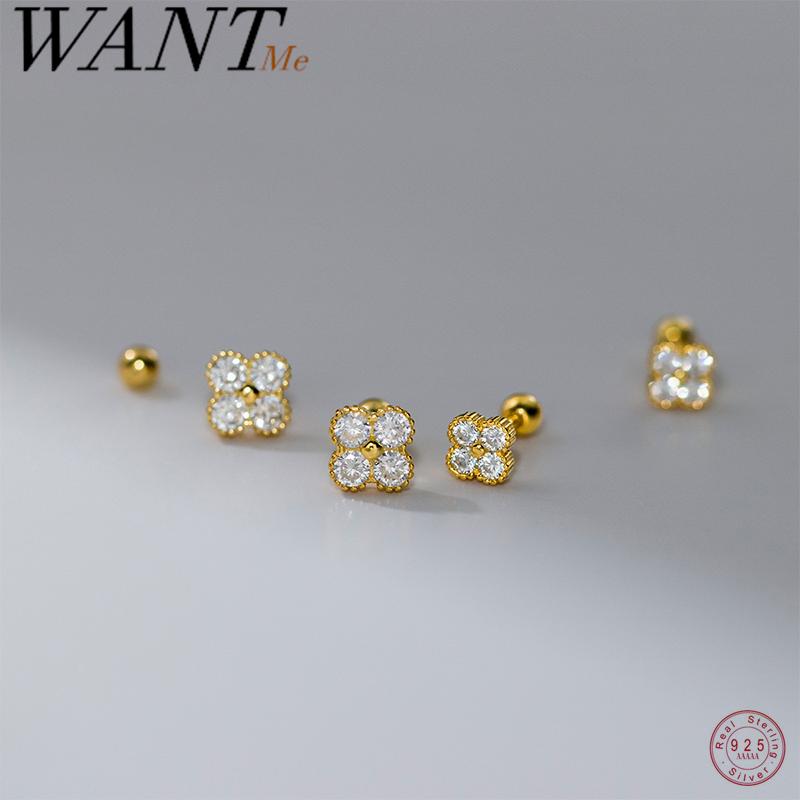 WANTME Модные Серьги-гвоздики из Серебра 925 пробы с Бусиной-клевером для Женщин Корейская Девушка Романтические Вечерние Украшения