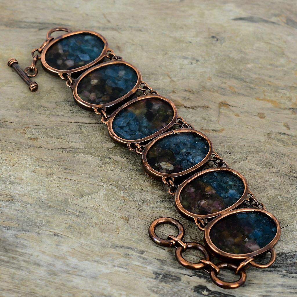 Браслет из турмалина-арбуза, браслет из электроформованной меди, браслет с регулируемой цепочкой, браслет из драгоценных камней ручной работы, медные украшения для подарков