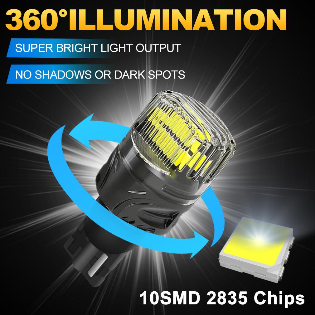 2 шт. Светодиодные лампы T15 W16W Canbus Автомобильные огни 2400 лм 10SMD 2835 Чипы 912 921 с линзой Без ошибок Задний фонарь заднего хода Автолампа 6000K Белый 12V