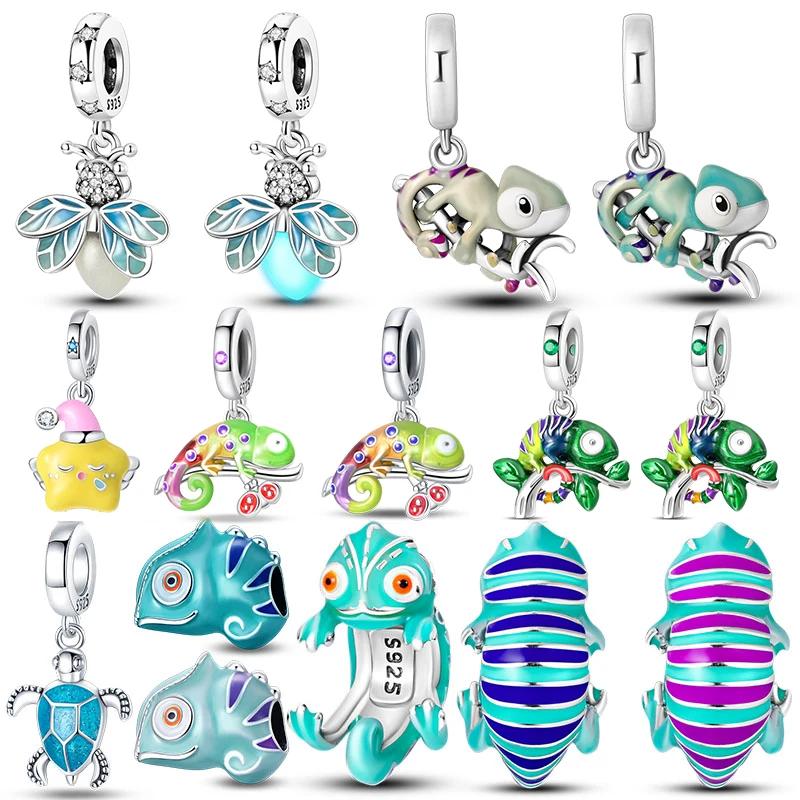 Copper Charm Chameleon Glowworm Light Bulb Firefly Star Moon Pendant Fit Original Bracelet Diy For Jewelry Making