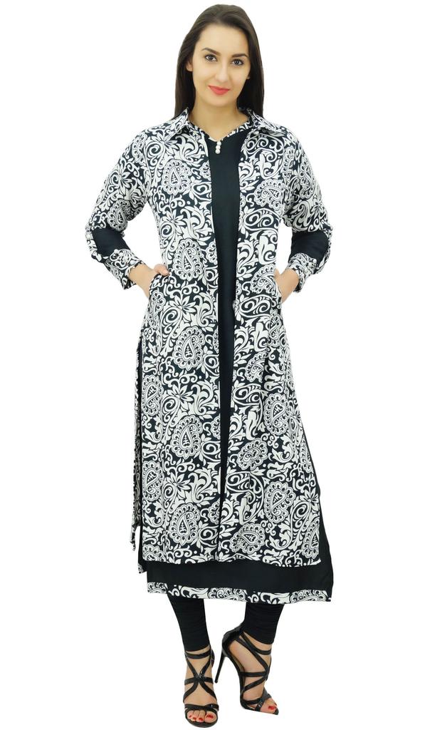 Bimba Женская прямая блузка Курта с жакетом из искусственного шелка, дизайнерская туника