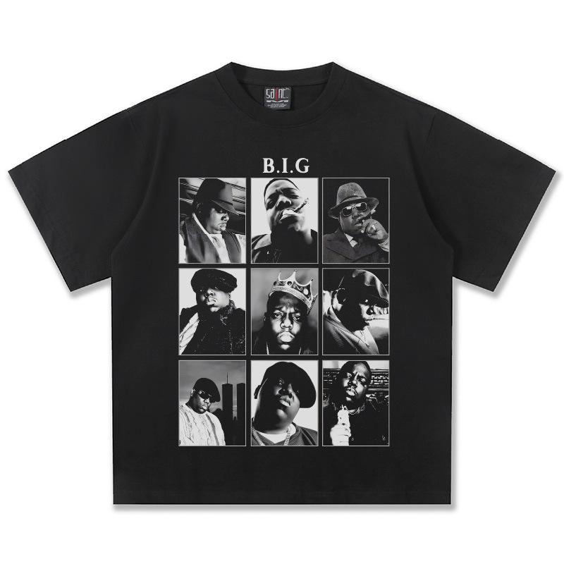 Коллаж с изображением The Notorious BIG Графическая футболка Оверсайз Унисекс Хип-хоп Рэпер Повседневная Хлопок Короткий рукав Уличная одежда Топ